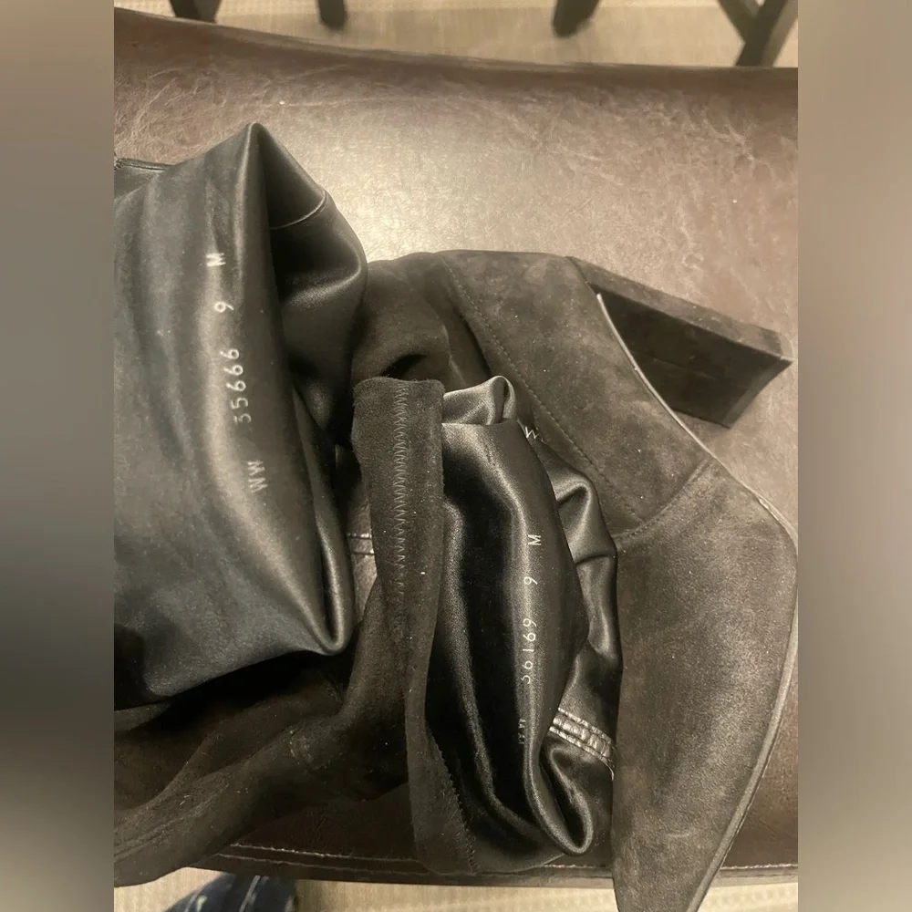 Stuart Weitzman Highland Black Suede leather thigh high Heel Boots sz 9
